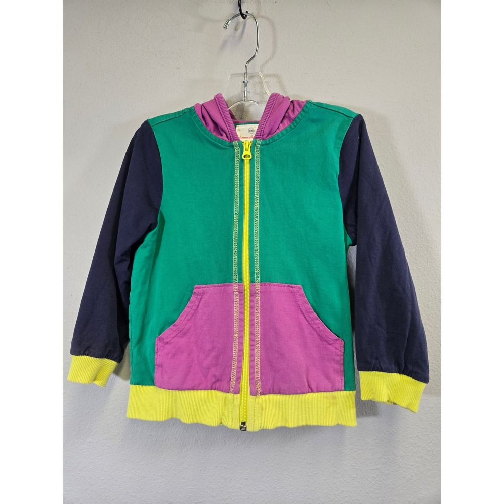 Hanna Andersson Colorblock Full Zip Cotton Hoodie Green Purple Size 100 4T